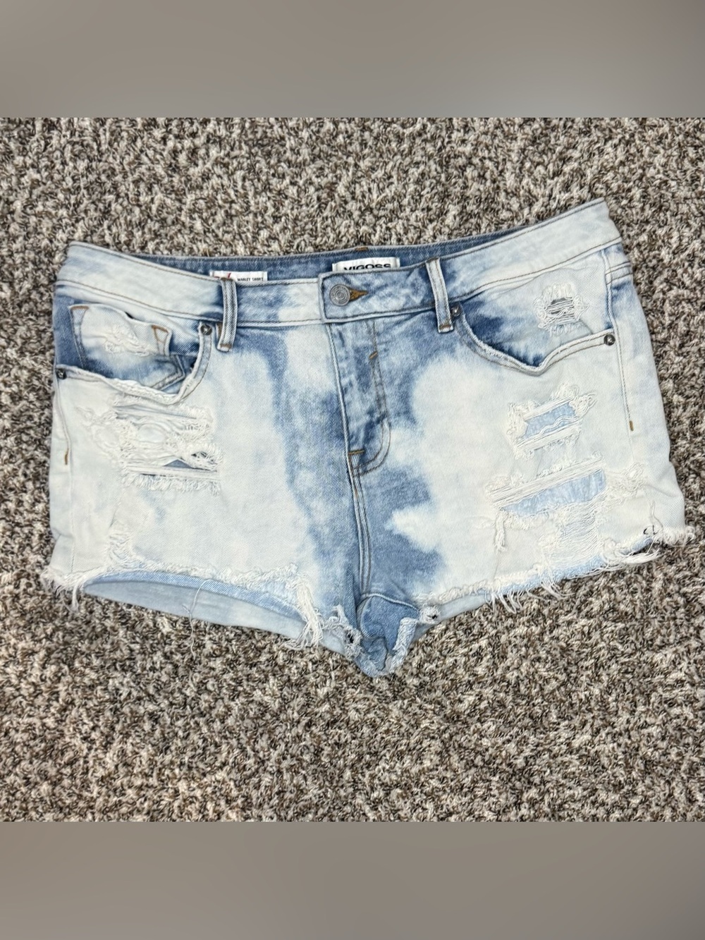 VIGOSS Distressed Bleached Denim Shorts Women’s Size 32 Raw Hem Festival Y2K